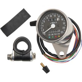 BLACK FACE MINI MECHANICAL SPEEDOMETER WITH LED INDICATORS - 2210-0207