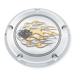 Flames Gold & Chrome Derby Cover LCS2533499A Flames Gold & Chrome Derby Cover LCS2533499A