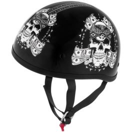 Skid Lid Original Thug Skull Black and White Half Helmet Skid Lid Original Thug Skull Black and White Half Helmet