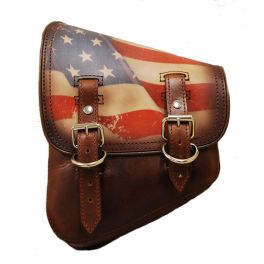 SOFTAIL LEFT SIDE LEATHER SADDLE BAG - ANTIQUE BROWN WITH PRINTED AMERICAN FLAG SSBBL06US