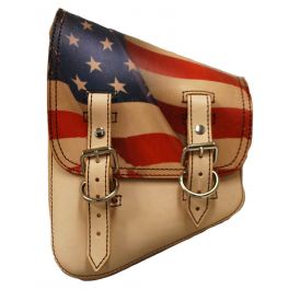 SOFTAIL LEFT SIDE LEATHER SADDLE BAG - WITH PRINTED AMERICAN FLAG SSBBL02US